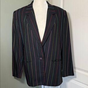 J’ENVIE SPORT Retro New York Blazer Black Multicolor Stripe Size 10